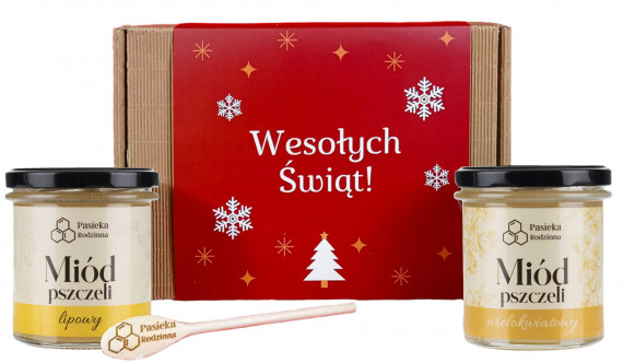 Świąteczny zestaw prezentowy z 2 miodami ( lipowy, wielokwiatowy)