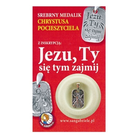 Srebrny medalik Chrystusa Pocieszyciela z inskrypcją „Jezu, Ty się tym zajmij”