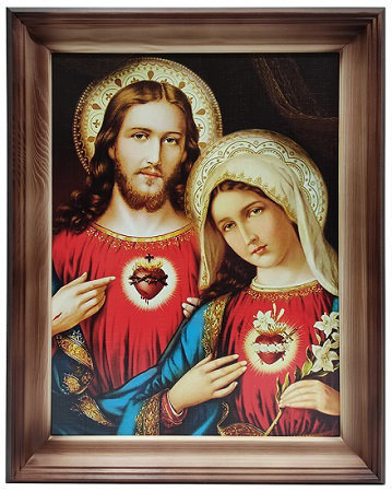 Obraz Serce Jezusa i Maryi w drewnianej ramie